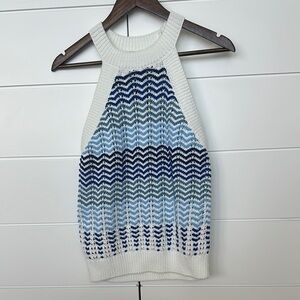 LOFT Blue and White Chevron Knit Sweater
